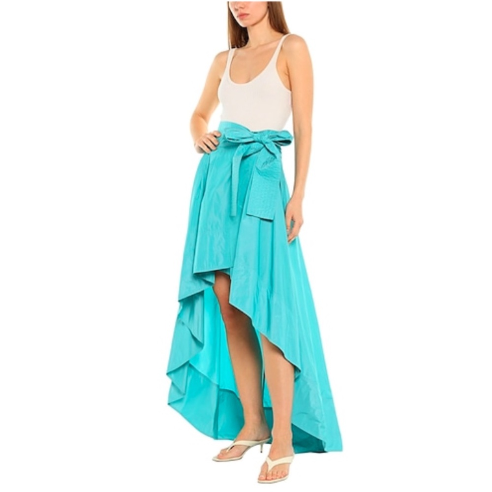 Pinko Taffeta Hi-Low Midi Wrap Skirt in Turqoise sz 1/ US 4